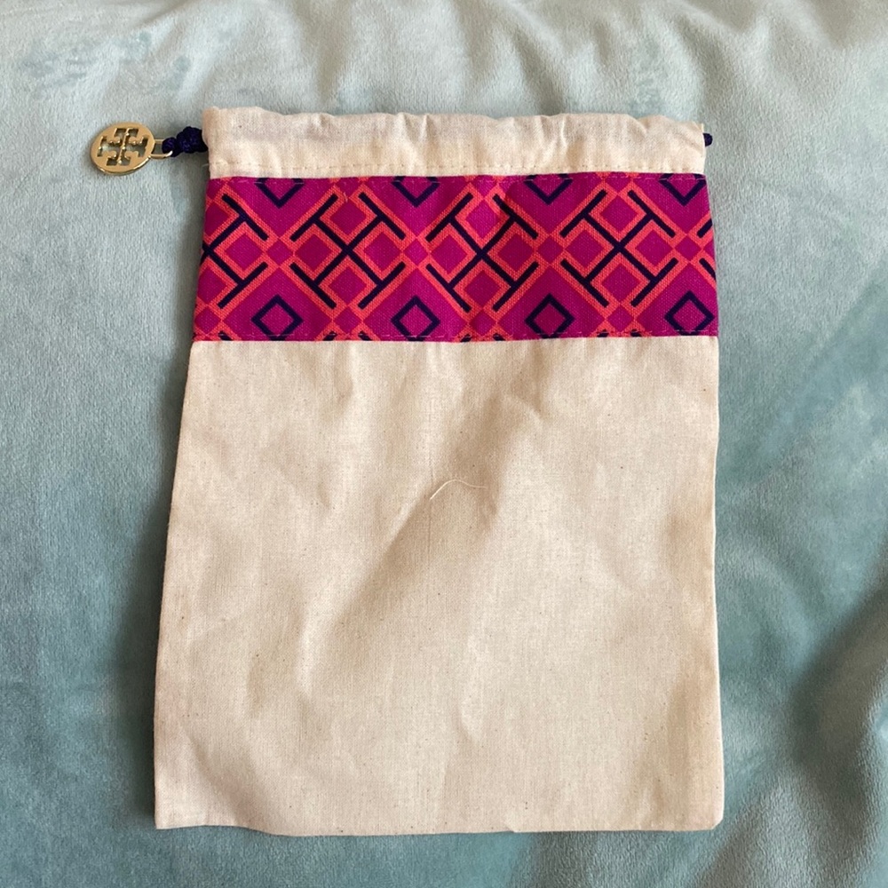 Tory Burch cotton pouch with gold logo pendant